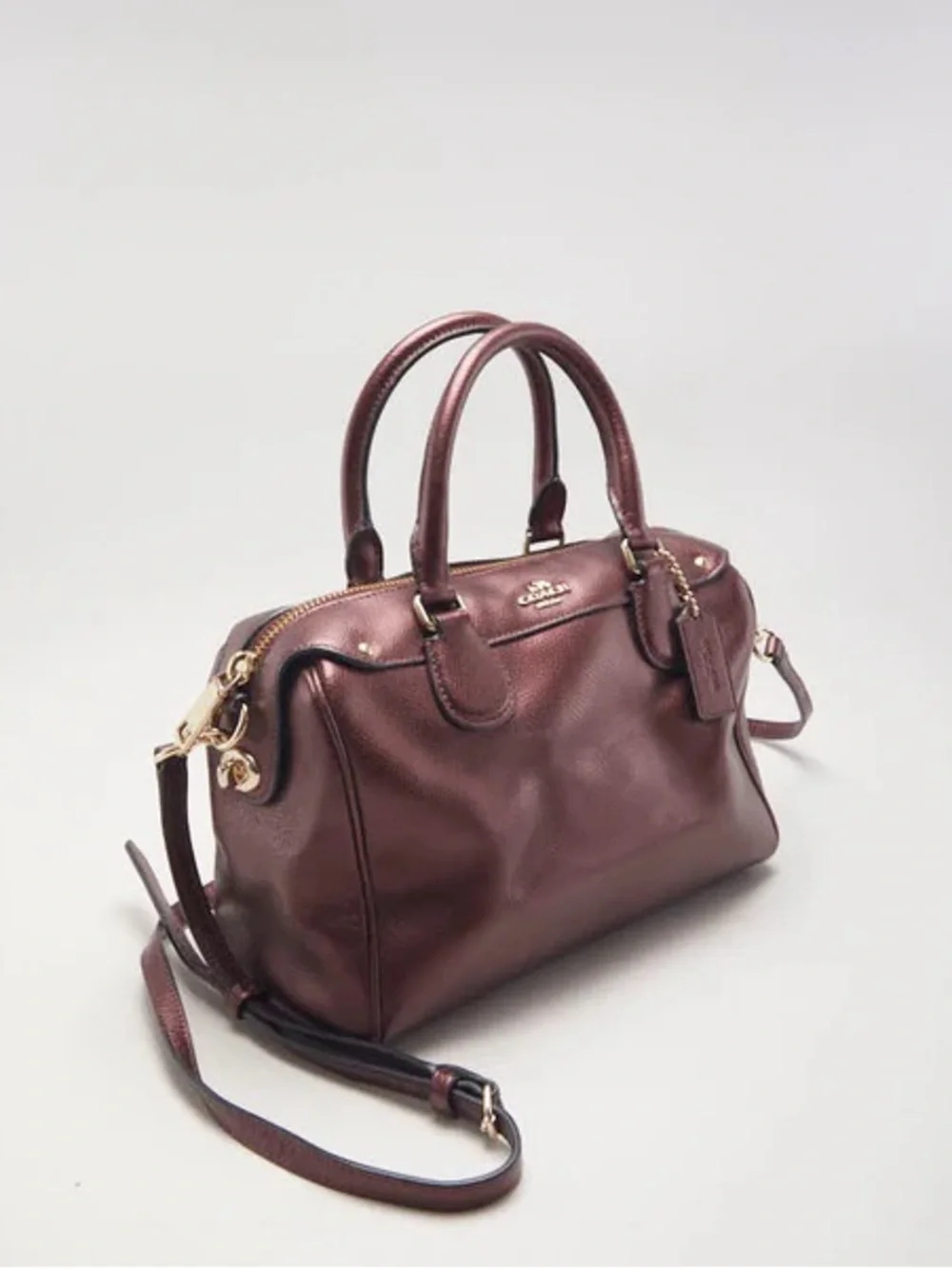Coach Mini Bennett Satchel Crossgrain Leather Metallic Cherry Crossbody F36592